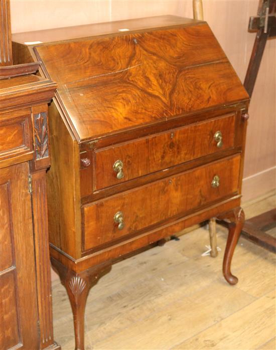 A J. Shoolbred walnut bureau, W.80cm